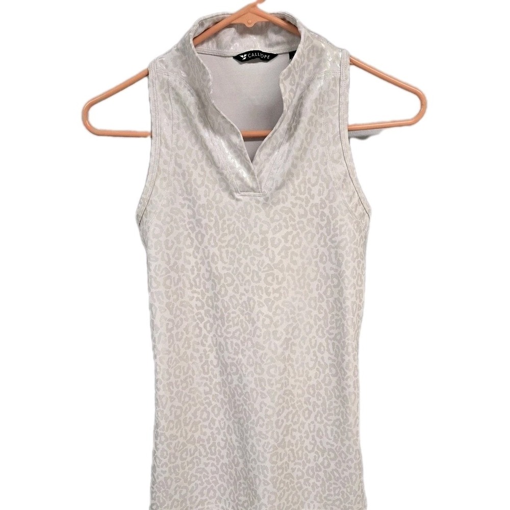 Calliope Golf Lucky In Leather Polo Tank Top White Iridescent Leopard Womens XS